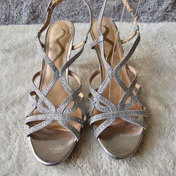 Nina Women's Veralee Strappy Evening Slingback‎ Heels Size 7M Silver Embellished - Picture 2 of 6